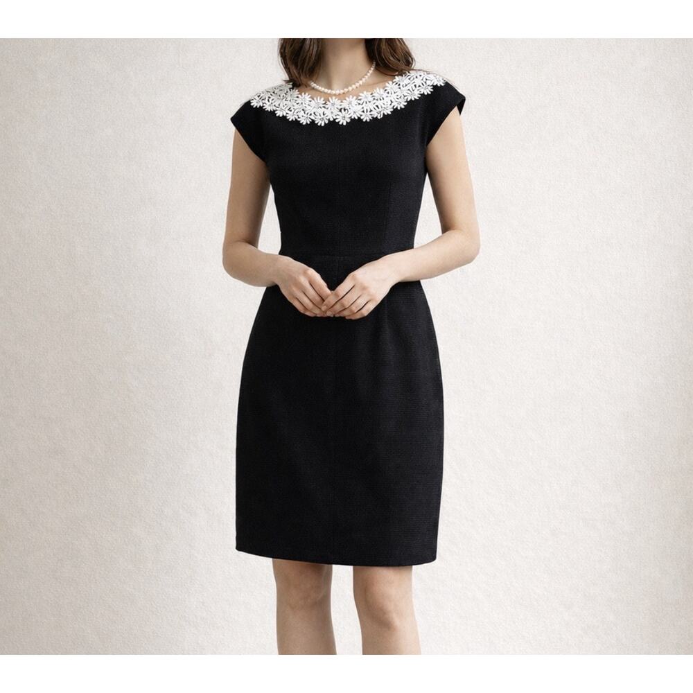 Donna Morgan For NSP VTG Sz 10 Black Dress Lace Collar Audrey Hepburn Core